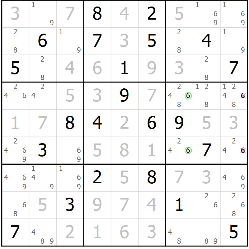 Position des candidats pour la solution de la Gr 4 page 7 du magazine de sudoku Suprême n° 034