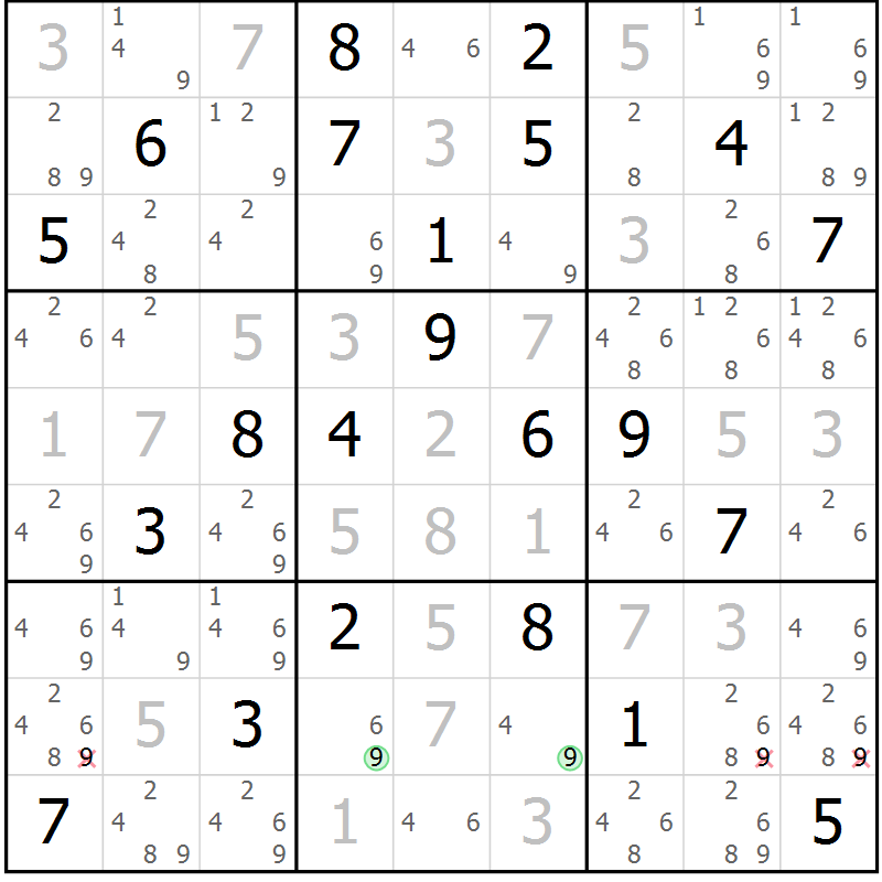 Position des candidats pour la solution de la Gr 4 page 7 du magazine de sudoku Suprême n° 034