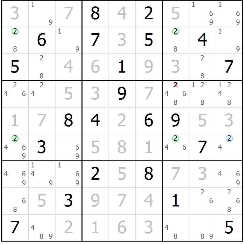Position des candidats pour la solution de la Gr 4 page 7 du magazine de sudoku Suprême n° 034