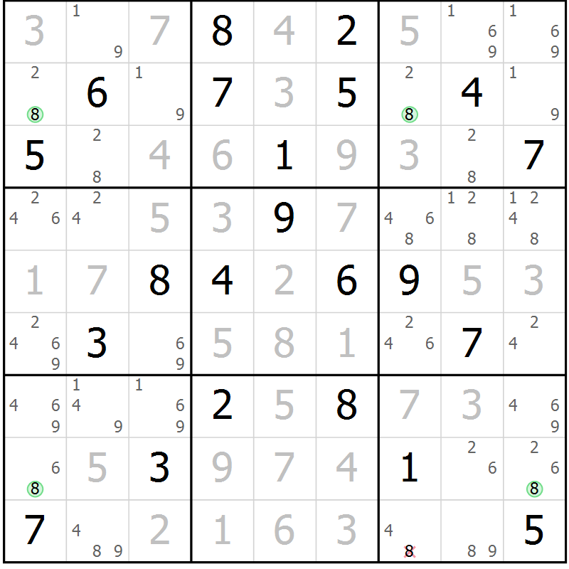 Position des candidats pour la solution de la Gr 4 page 7 du magazine de sudoku Suprême n° 034
