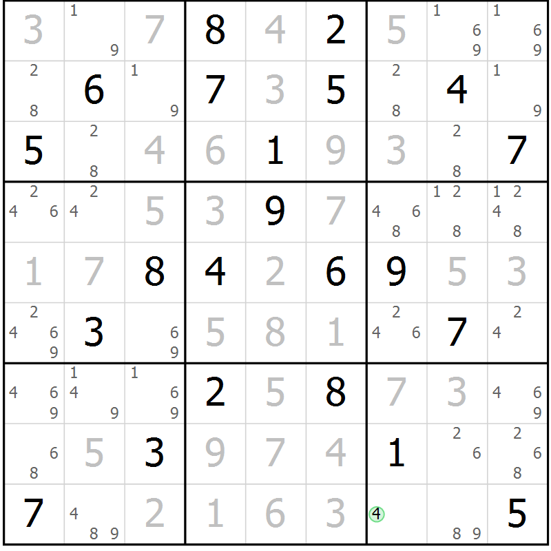 Position des candidats pour la solution de la Gr 4 page 7 du magazine de sudoku Suprême n° 034