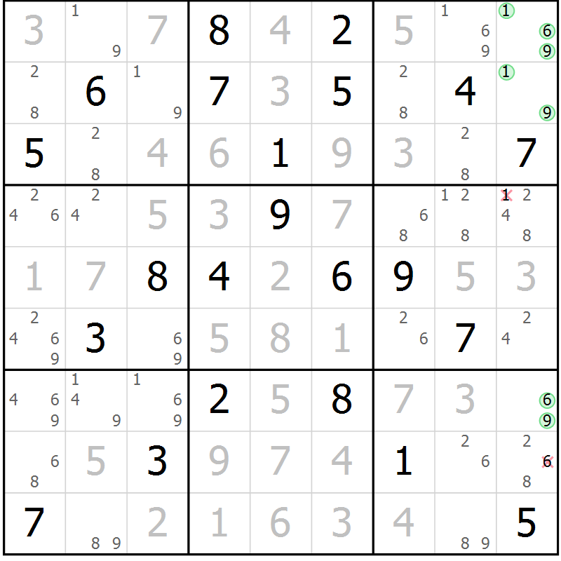 Position des candidats pour la solution de la Gr 4 page 7 du magazine de sudoku Suprême n° 034