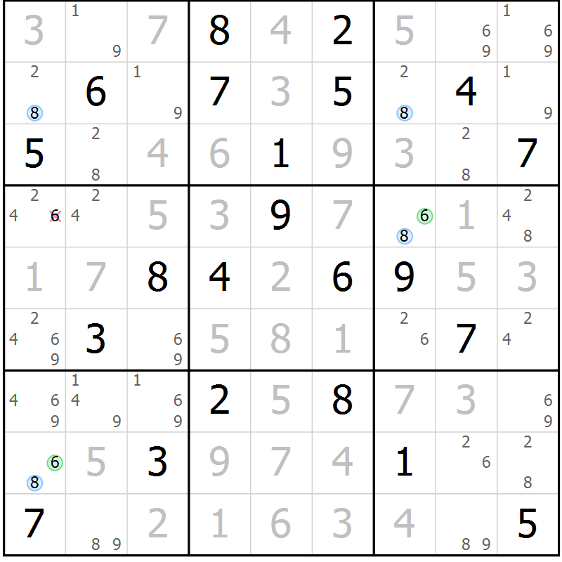 Position des candidats pour la solution de la Gr 4 page 7 du magazine de sudoku Suprême n° 034