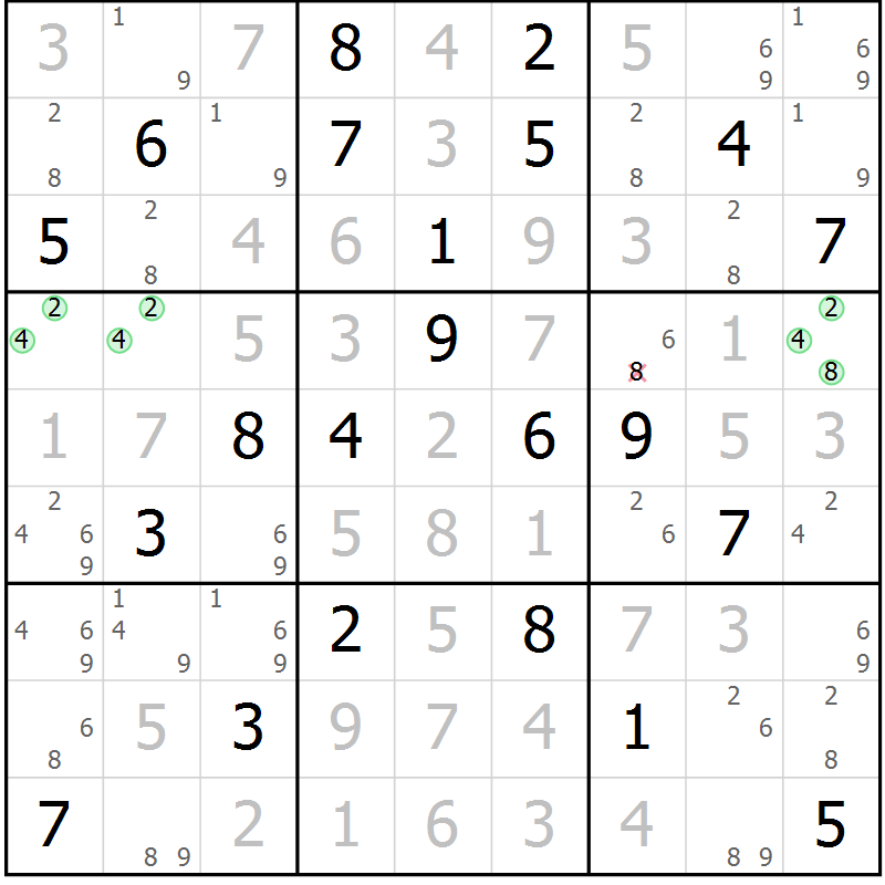 Position des candidats pour la solution de la Gr 4 page 7 du magazine de sudoku Suprême n° 034