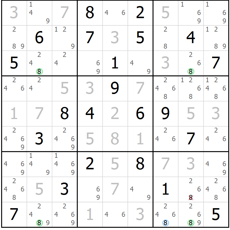 Position des candidats pour la solution de la Gr 4 page 7 du magazine de sudoku Suprême n° 034