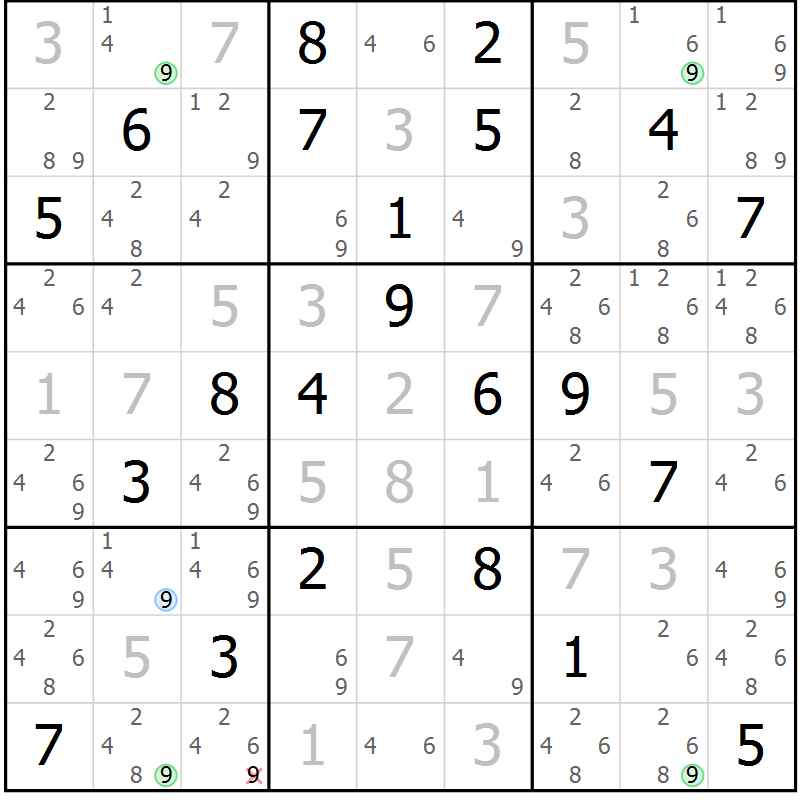 Position des candidats pour la solution de la Gr 4 page 7 du magazine de sudoku Suprême n° 034