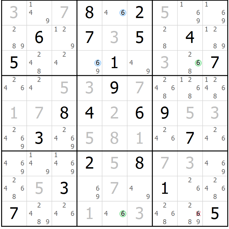 Position des candidats pour la solution de la Gr 4 page 7 du magazine de sudoku Suprême n° 034