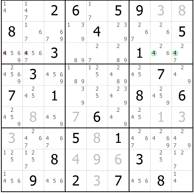 Position des candidats pour la solution de la Gr 40 page 43 du magazine de sudoku Suprême n° 034