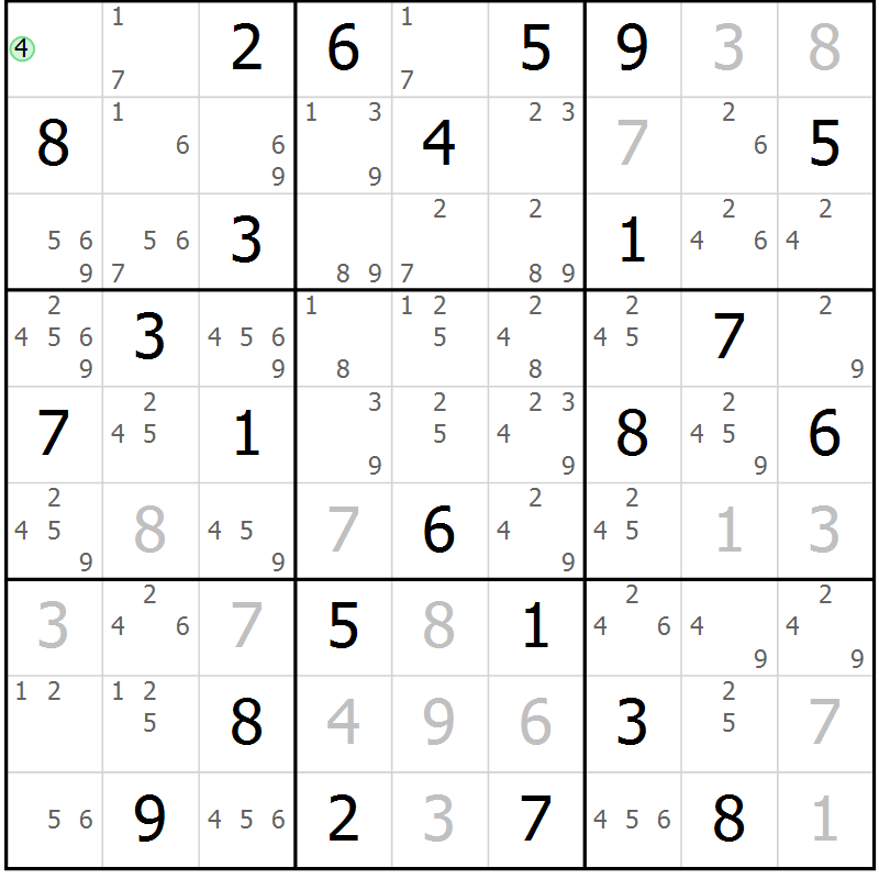 Position des candidats pour la solution de la Gr 40 page 43 du magazine de sudoku Suprême n° 034
