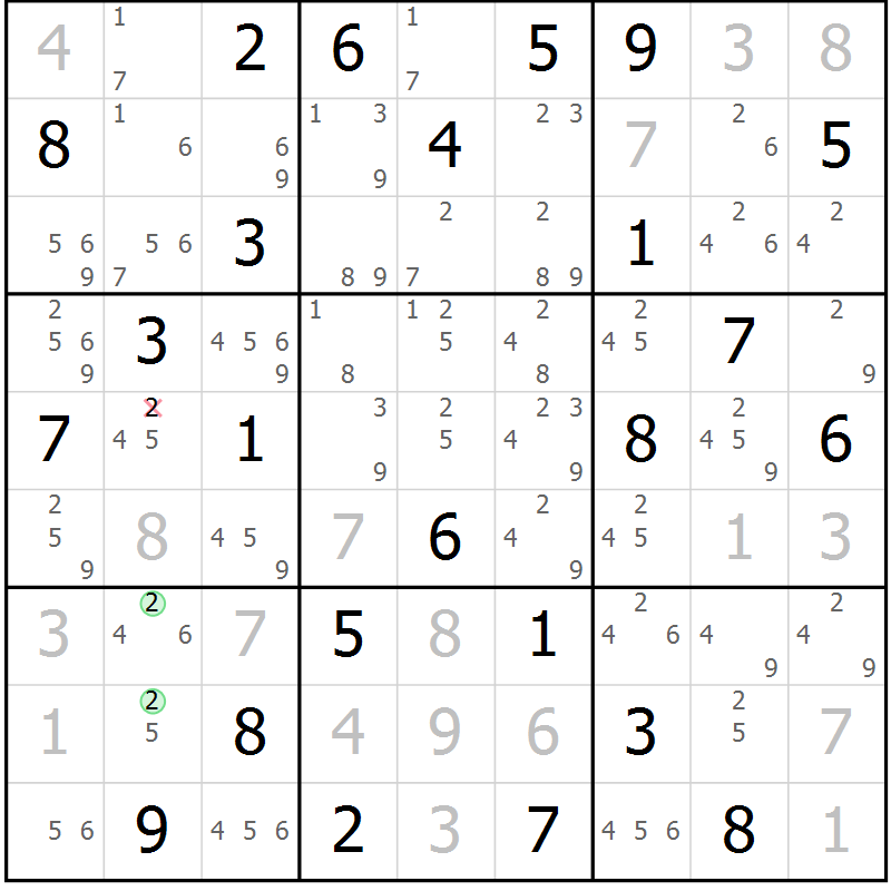 Position des candidats pour la solution de la Gr 40 page 43 du magazine de sudoku Suprême n° 034