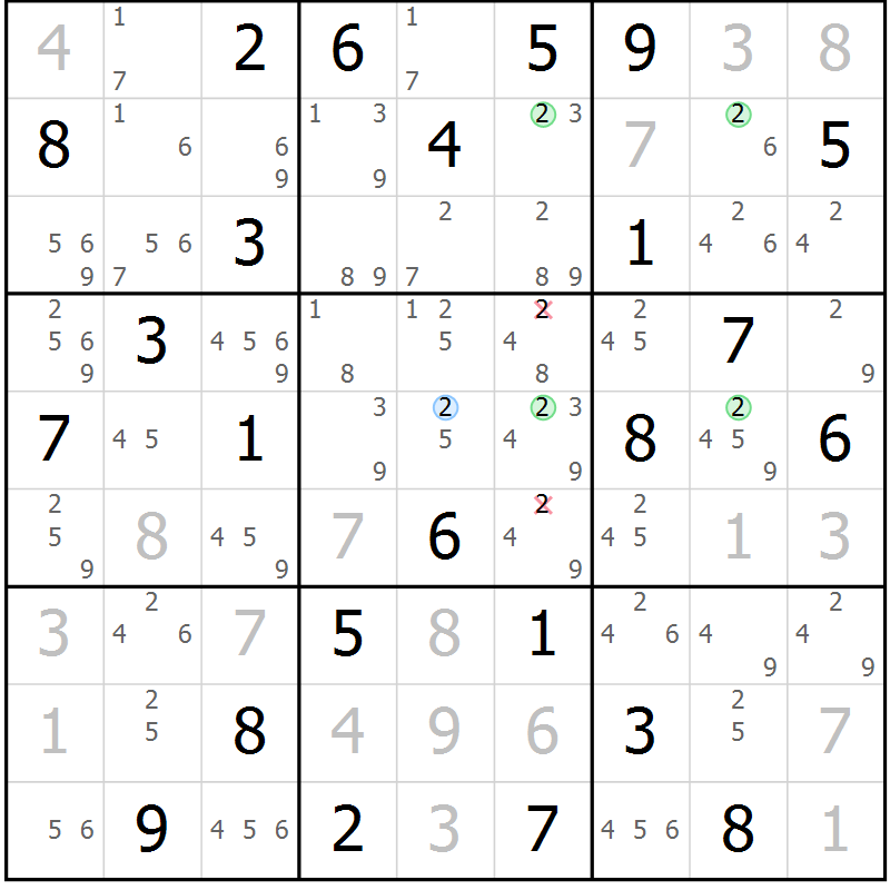 Position des candidats pour la solution de la Gr 40 page 43 du magazine de sudoku Suprême n° 034