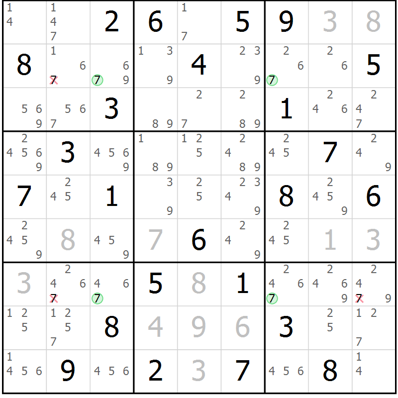 Position des candidats pour la solution de la Gr 40 page 43 du magazine de sudoku Suprême n° 034