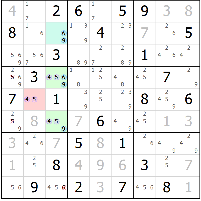 Position des candidats pour la solution de la Gr 40 page 43 du magazine de sudoku Suprême n° 034