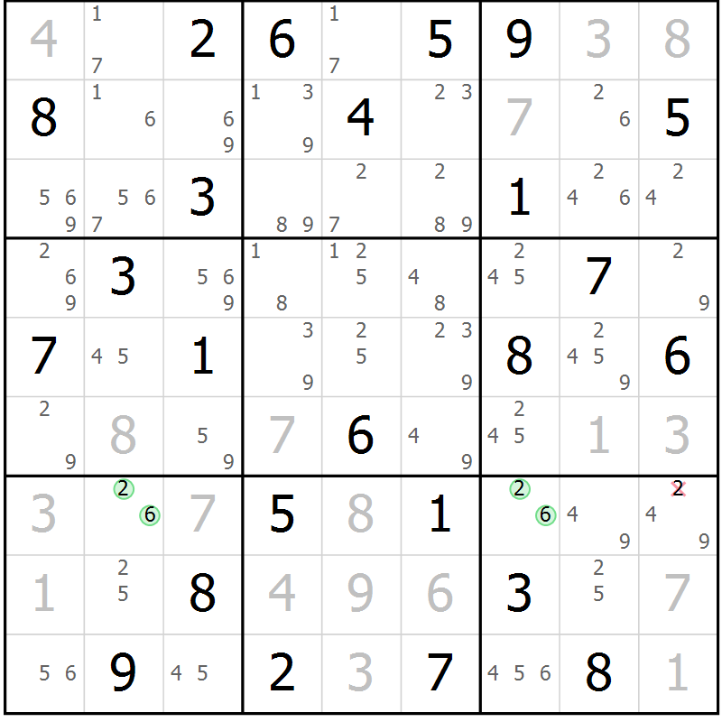 Position des candidats pour la solution de la Gr 40 page 43 du magazine de sudoku Suprême n° 034