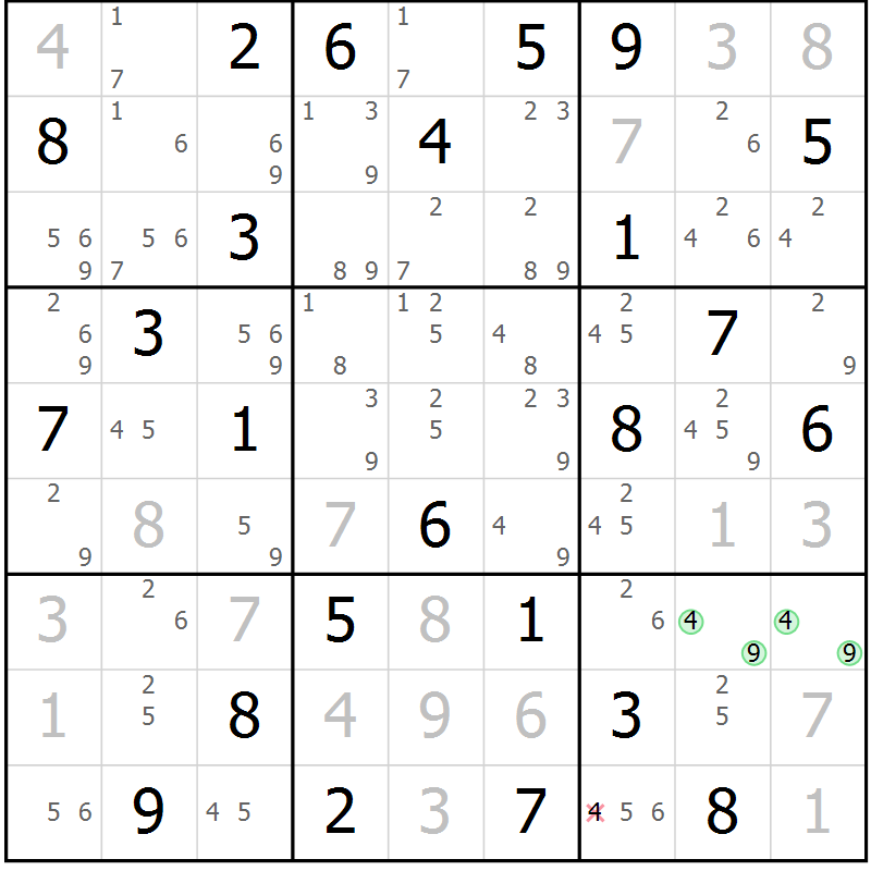 Position des candidats pour la solution de la Gr 40 page 43 du magazine de sudoku Suprême n° 034