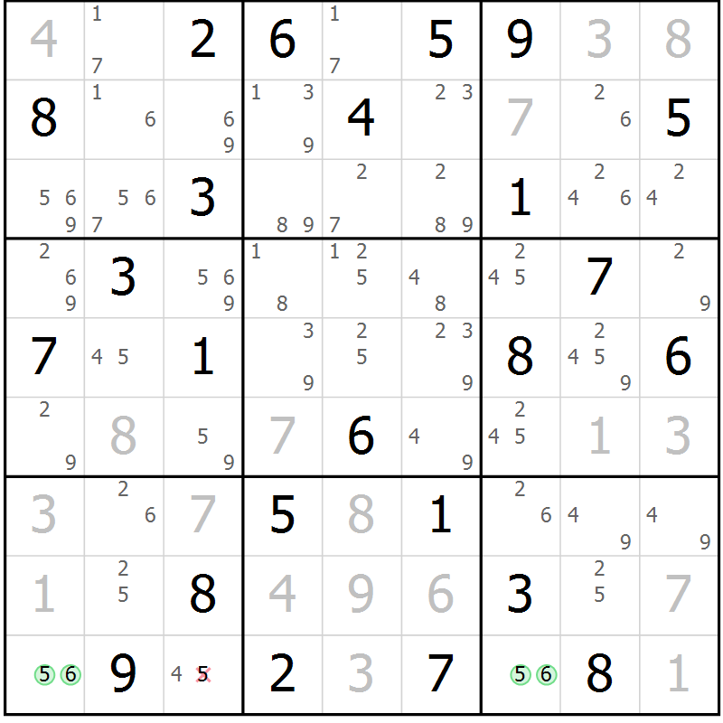 Position des candidats pour la solution de la Gr 40 page 43 du magazine de sudoku Suprême n° 034