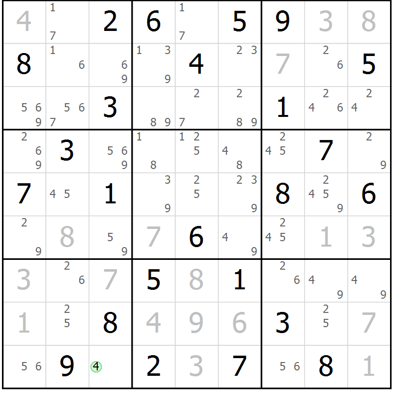 Position des candidats pour la solution de la Gr 40 page 43 du magazine de sudoku Suprême n° 034