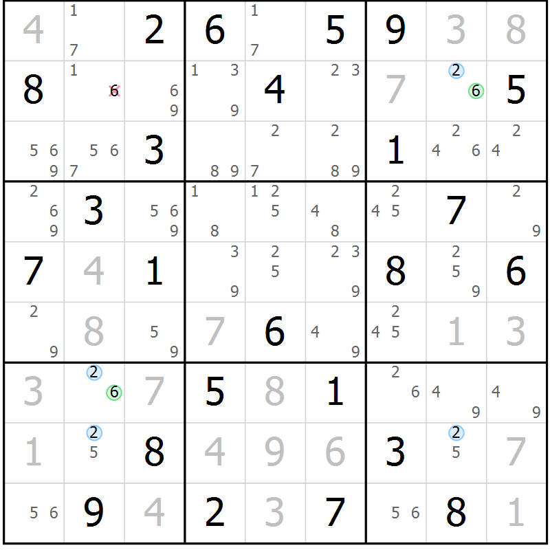 Position des candidats pour la solution de la Gr 40 page 43 du magazine de sudoku Suprême n° 034