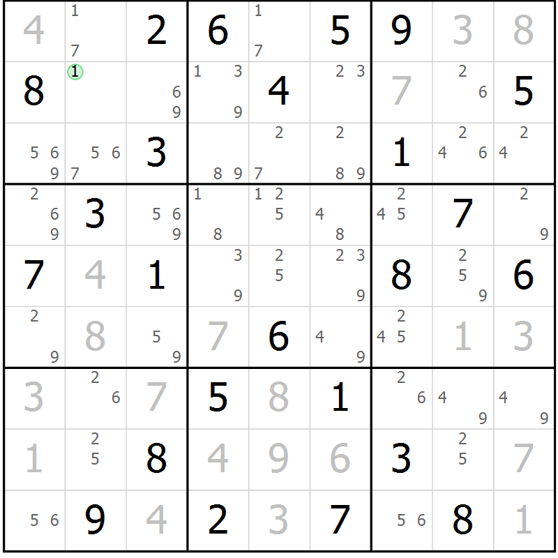 Position des candidats pour la solution de la Gr 40 page 43 du magazine de sudoku Suprême n° 034