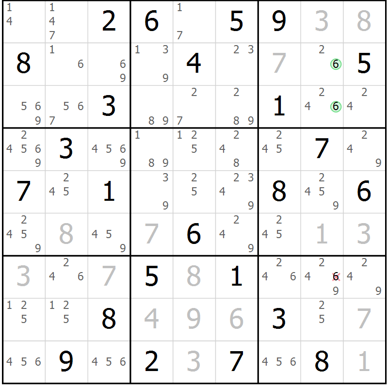 Position des candidats pour la solution de la Gr 40 page 43 du magazine de sudoku Suprême n° 034
