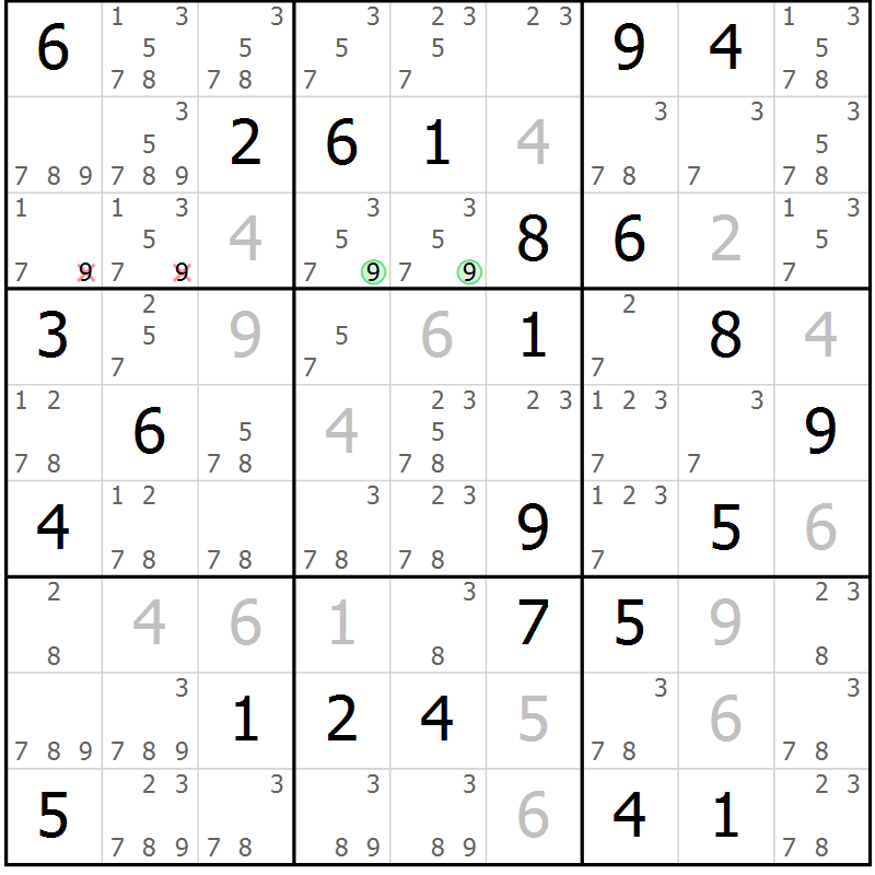 Position des candidats pour la solution de la Gr 41 page 44 du magazine de sudoku Suprême n° 034