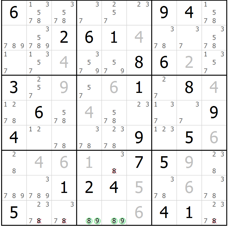Position des candidats pour la solution de la Gr 41 page 44 du magazine de sudoku Suprême n° 034