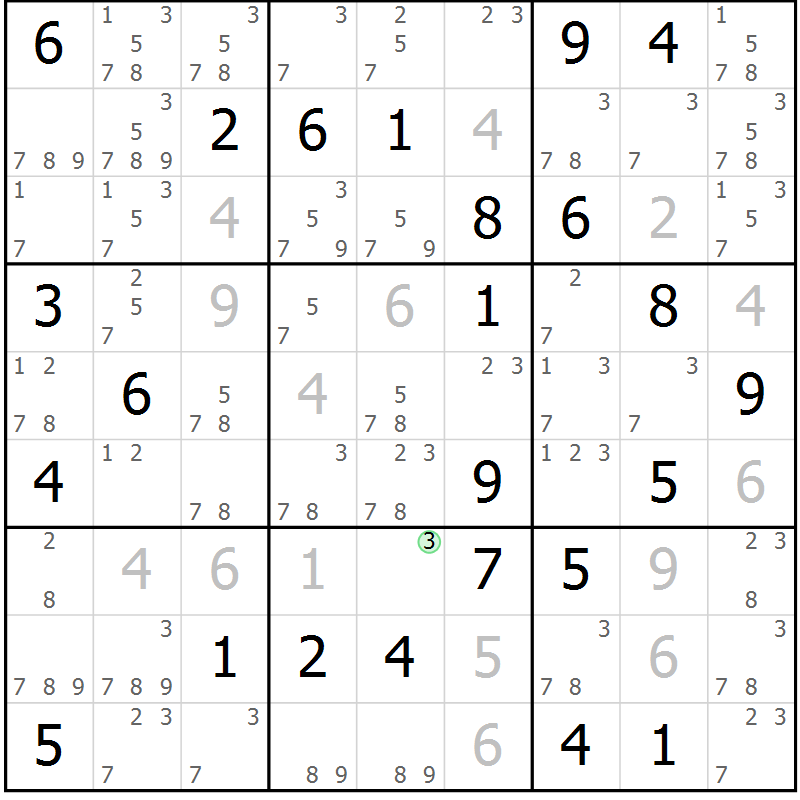 Position des candidats pour la solution de la Gr 41 page 44 du magazine de sudoku Suprême n° 034