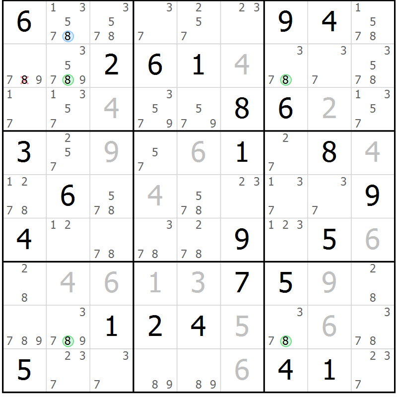 Position des candidats pour la solution de la Gr 41 page 44 du magazine de sudoku Suprême n° 034