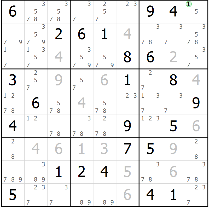 Position des candidats pour la solution de la Gr 41 page 44 du magazine de sudoku Suprême n° 034