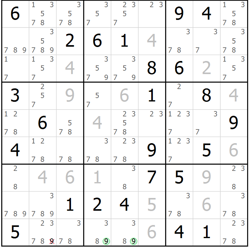 Position des candidats pour la solution de la Gr 41 page 44 du magazine de sudoku Suprême n° 034
