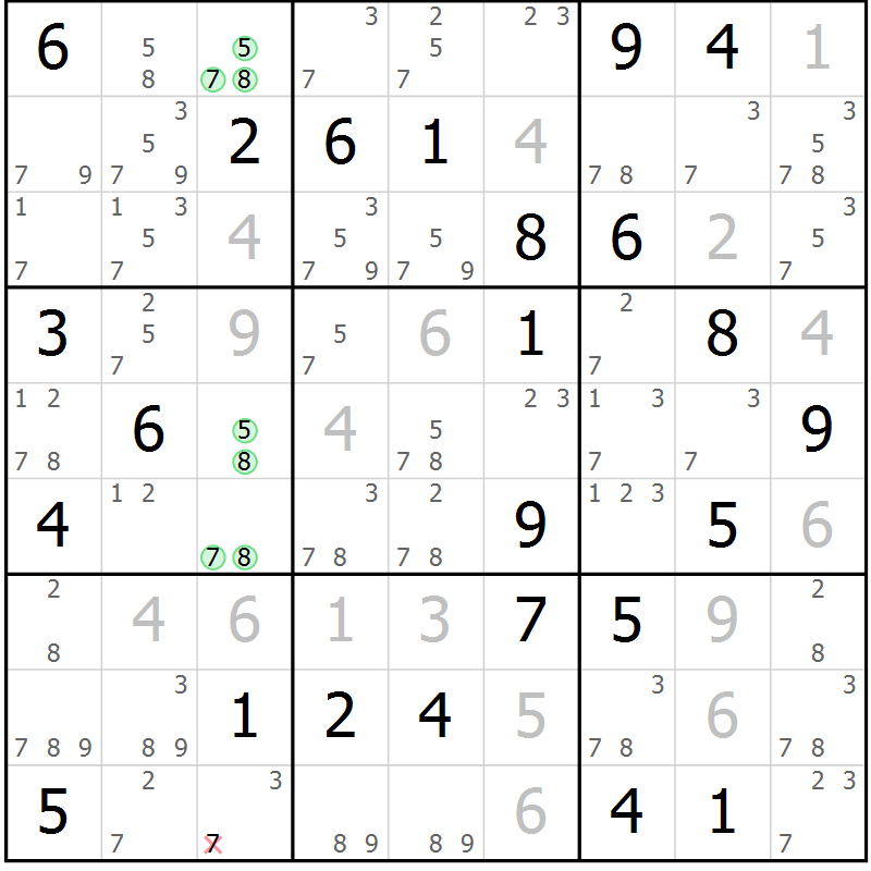 Position des candidats pour la solution de la Gr 41 page 44 du magazine de sudoku Suprême n° 034