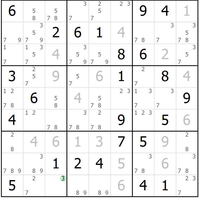 Position des candidats pour la solution de la Gr 41 page 44 du magazine de sudoku Suprême n° 034