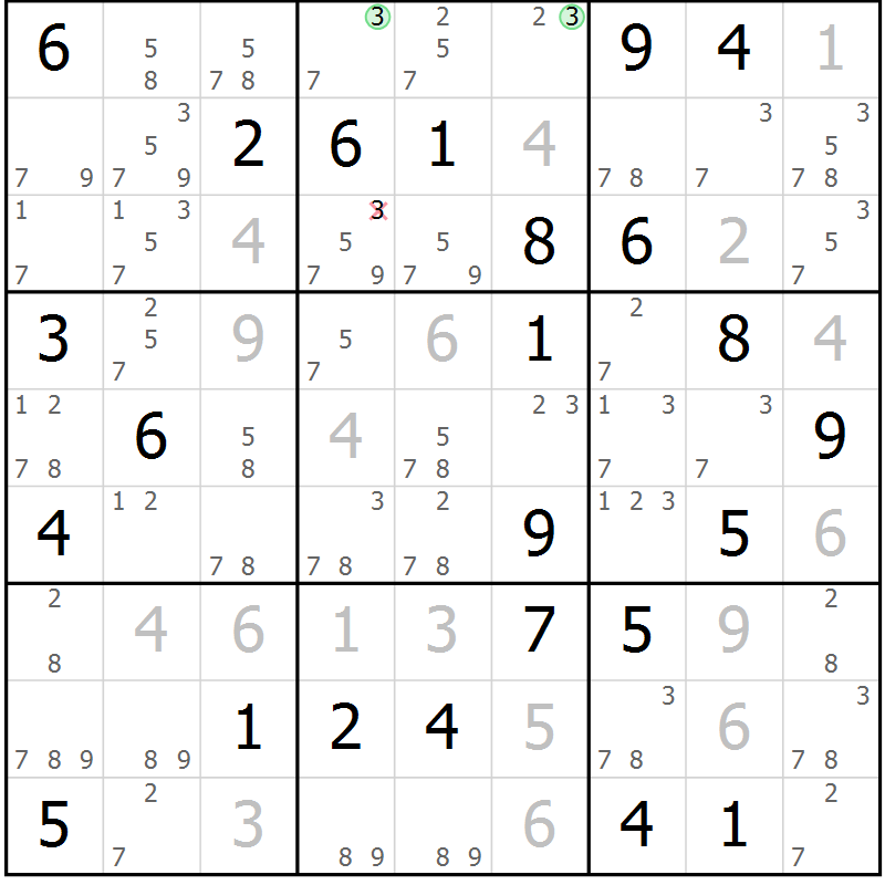 Position des candidats pour la solution de la Gr 41 page 44 du magazine de sudoku Suprême n° 034