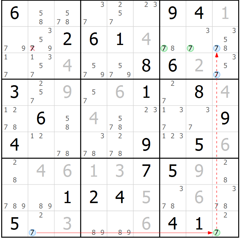 Position des candidats pour la solution de la Gr 41 page 44 du magazine de sudoku Suprême n° 034