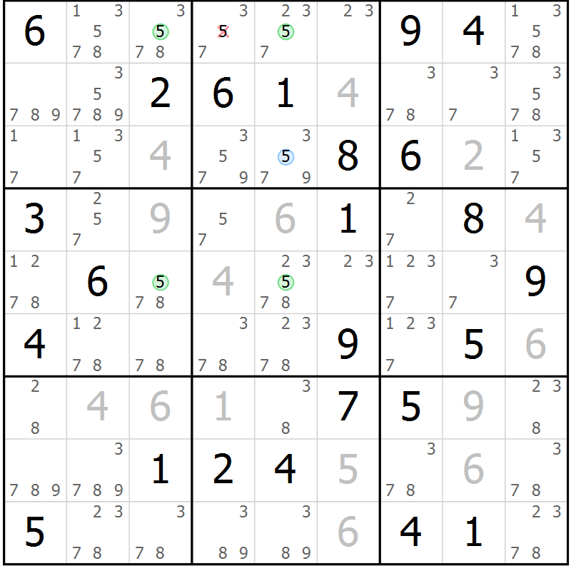 Position des candidats pour la solution de la Gr 41 page 44 du magazine de sudoku Suprême n° 034