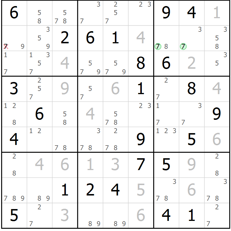Position des candidats pour la solution de la Gr 41 page 44 du magazine de sudoku Suprême n° 034