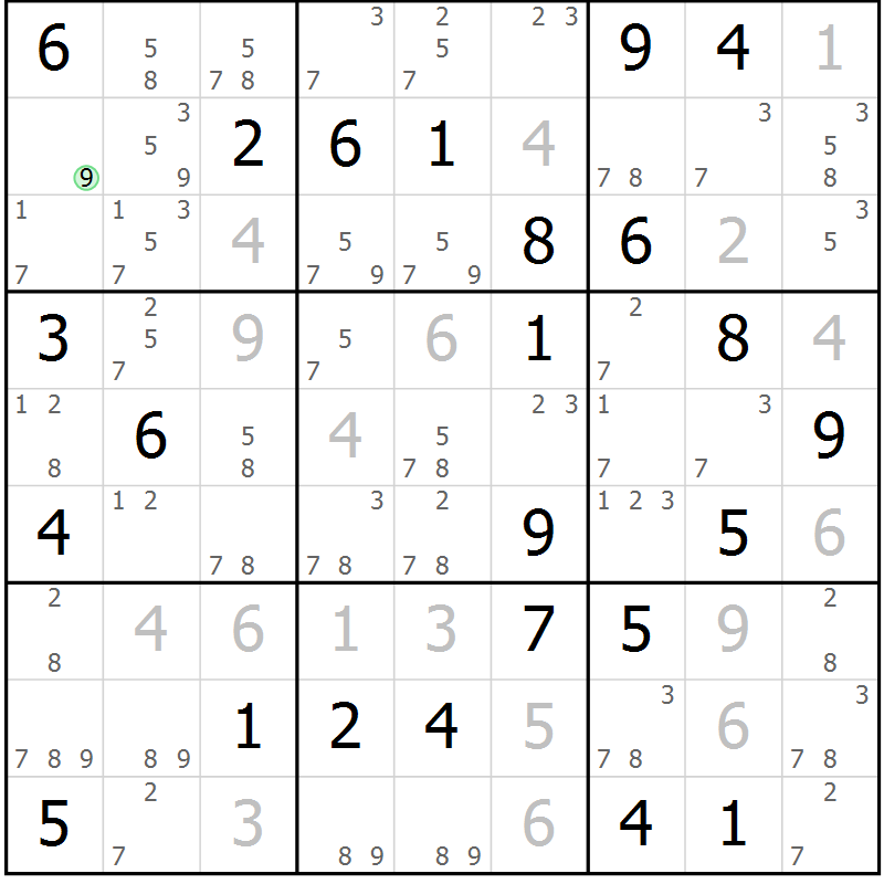 Position des candidats pour la solution de la Gr 41 page 44 du magazine de sudoku Suprême n° 034