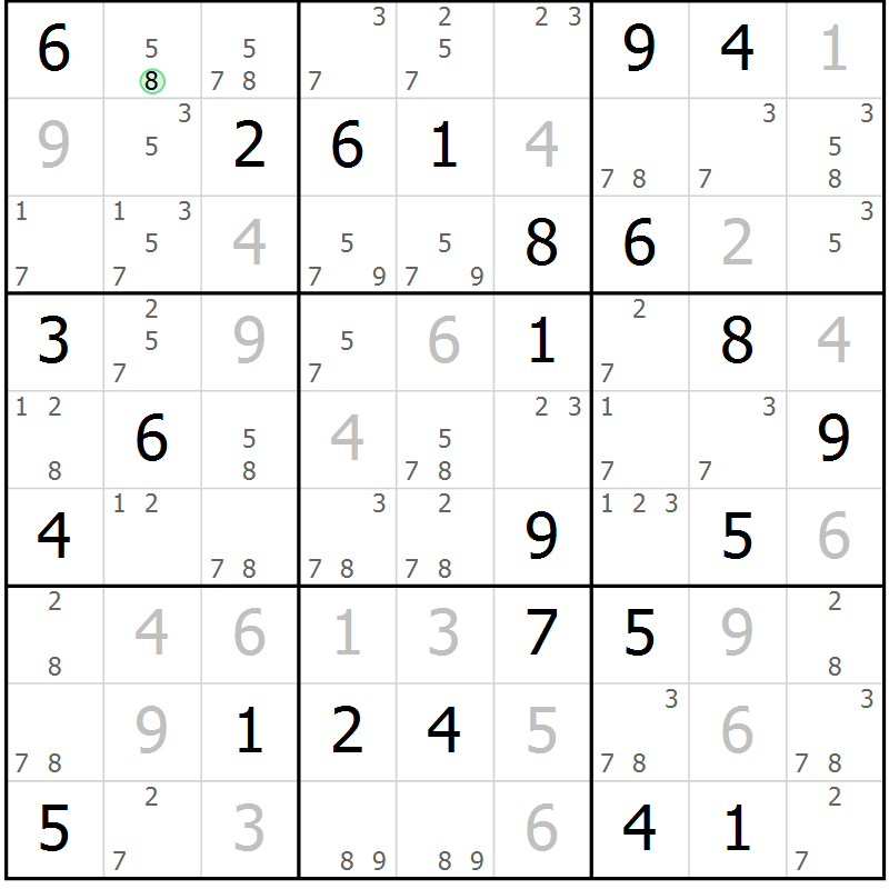 Position des candidats pour la solution de la Gr 41 page 44 du magazine de sudoku Suprême n° 034