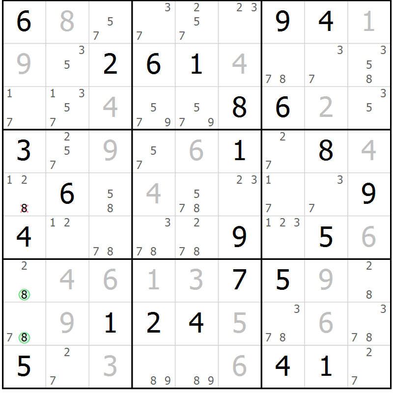 Position des candidats pour la solution de la Gr 41 page 44 du magazine de sudoku Suprême n° 034