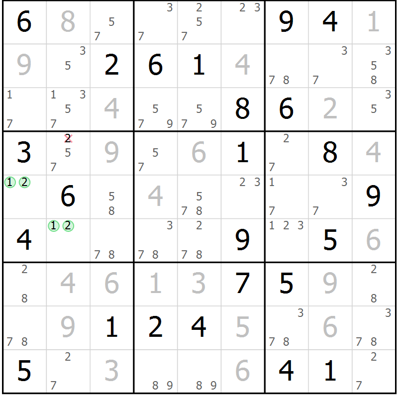 Position des candidats pour la solution de la Gr 41 page 44 du magazine de sudoku Suprême n° 034