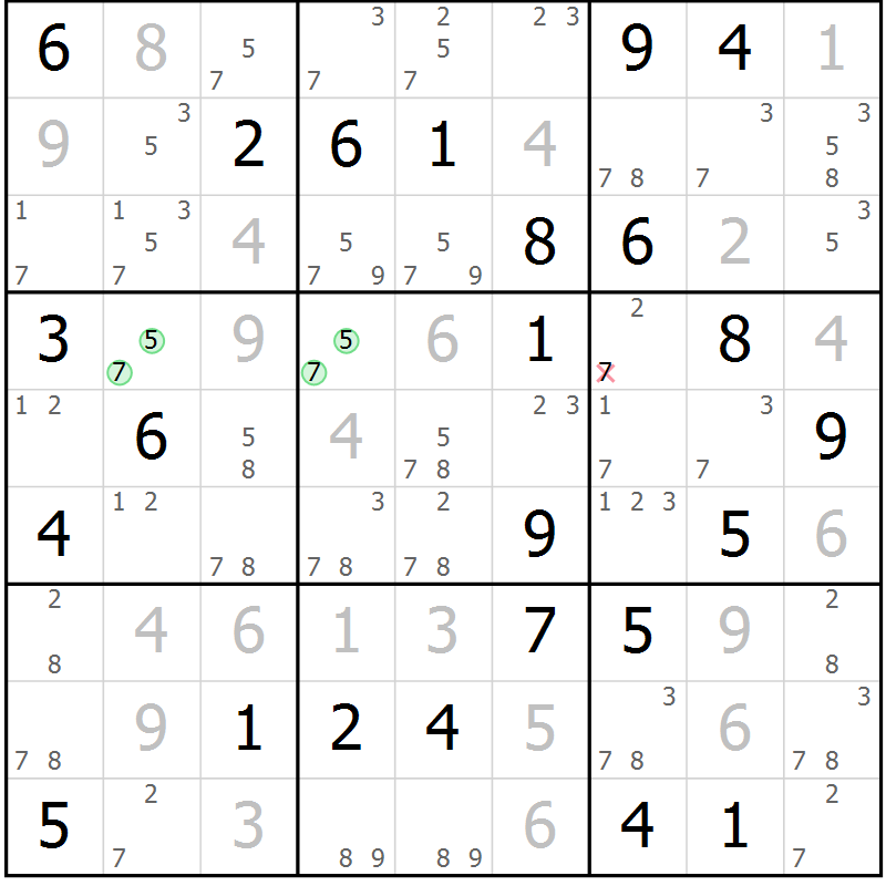 Position des candidats pour la solution de la Gr 41 page 44 du magazine de sudoku Suprême n° 034