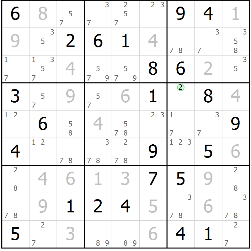 Position des candidats pour la solution de la Gr 41 page 44 du magazine de sudoku Suprême n° 034