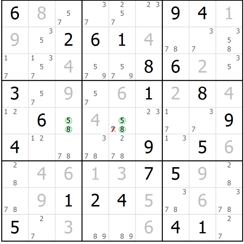 Position des candidats pour la solution de la Gr 41 page 44 du magazine de sudoku Suprême n° 034