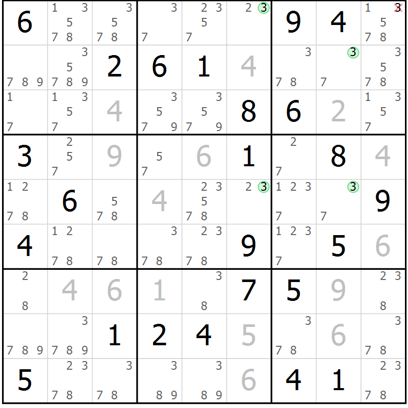 Position des candidats pour la solution de la Gr 41 page 44 du magazine de sudoku Suprême n° 034