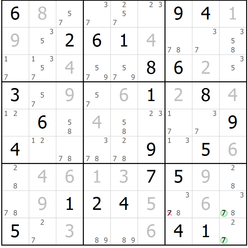 Position des candidats pour la solution de la Gr 41 page 44 du magazine de sudoku Suprême n° 034