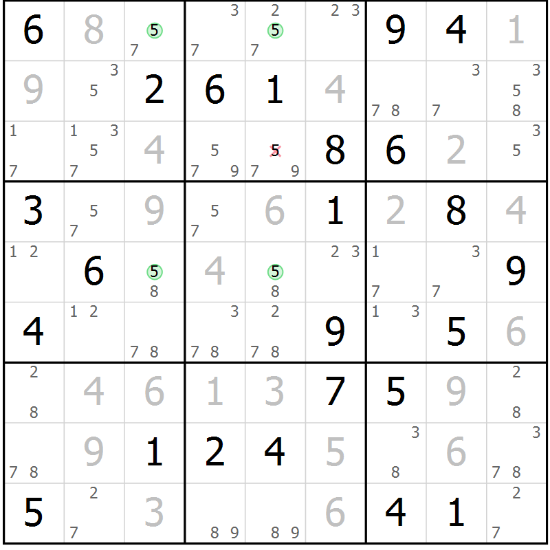 Position des candidats pour la solution de la Gr 41 page 44 du magazine de sudoku Suprême n° 034