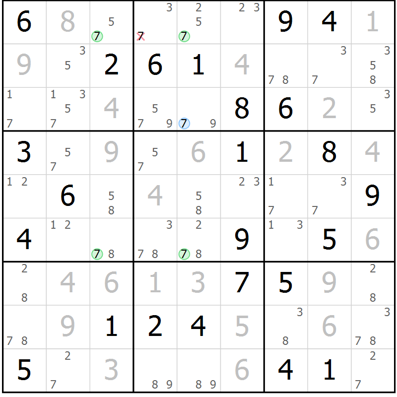 Position des candidats pour la solution de la Gr 41 page 44 du magazine de sudoku Suprême n° 034