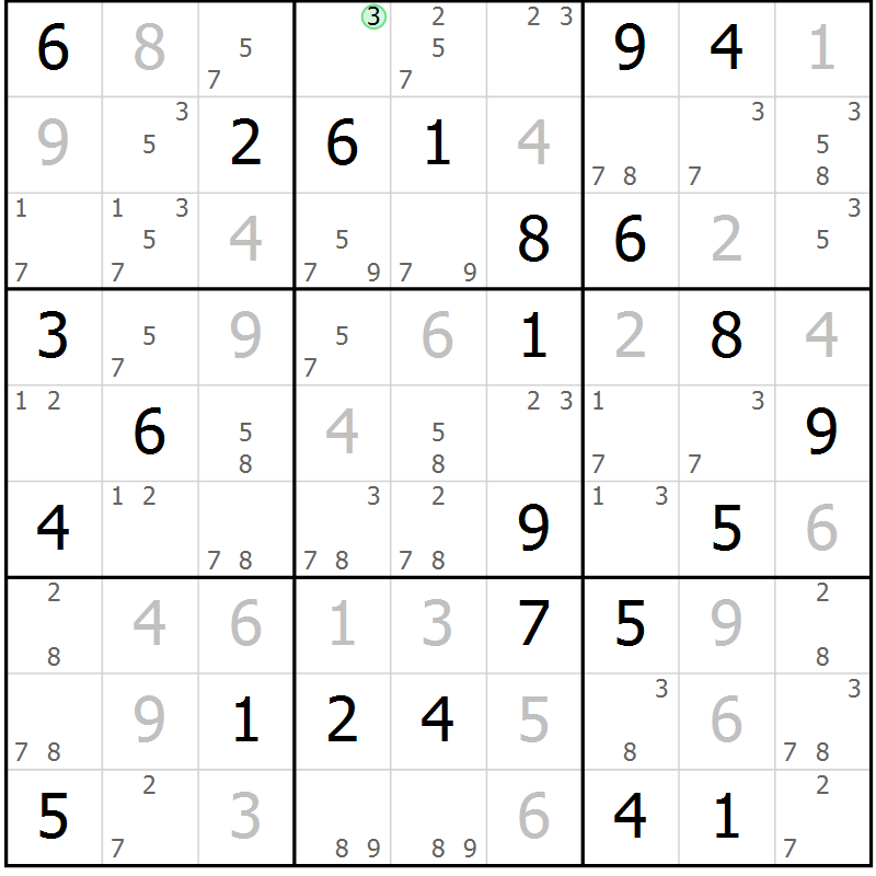 Position des candidats pour la solution de la Gr 41 page 44 du magazine de sudoku Suprême n° 034