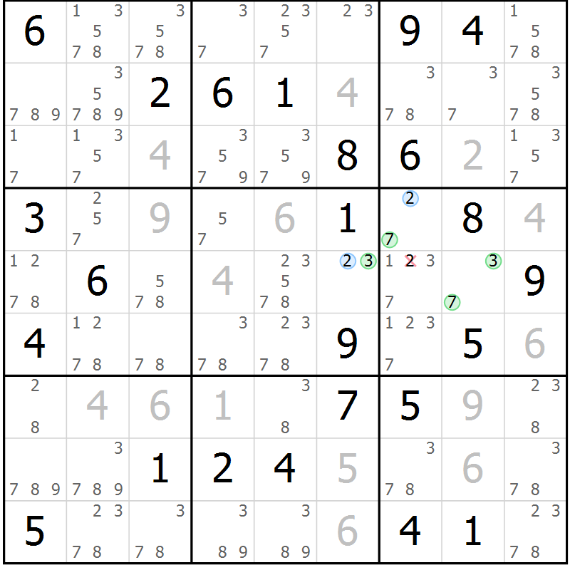 Position des candidats pour la solution de la Gr 41 page 44 du magazine de sudoku Suprême n° 034