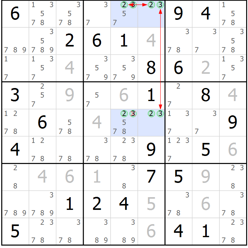 Position des candidats pour la solution de la Gr 41 page 44 du magazine de sudoku Suprême n° 034